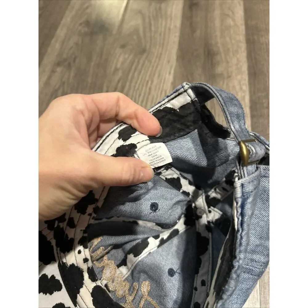 Howdy Denim And Cow Print Hat